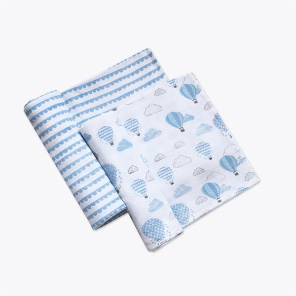 Masilo Organic Muslin Swaddles - Up, Up & Away (Blue), Set of 2