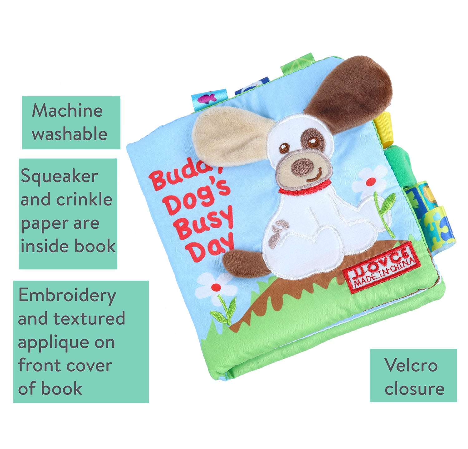 Baby Moo Buddy Dog Educational Learning 3D Cloth Book With Rustle Paper - Multicolour
