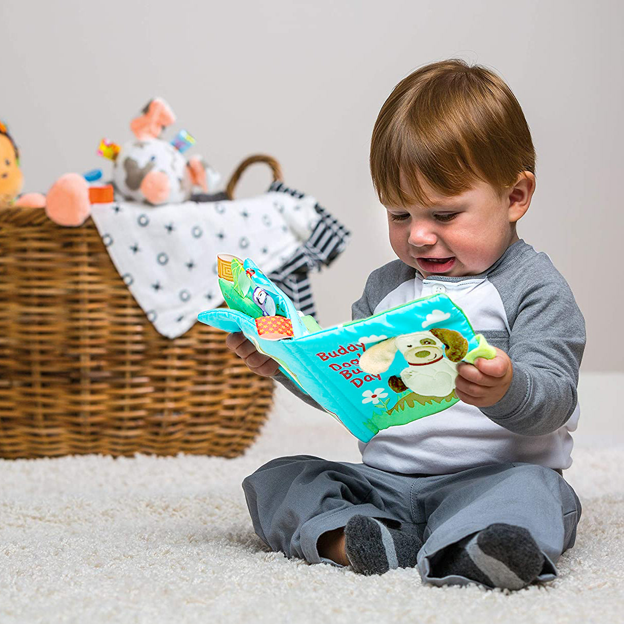 Baby Moo Buddy Dog Educational Learning 3D Cloth Book With Rustle Paper - Multicolour