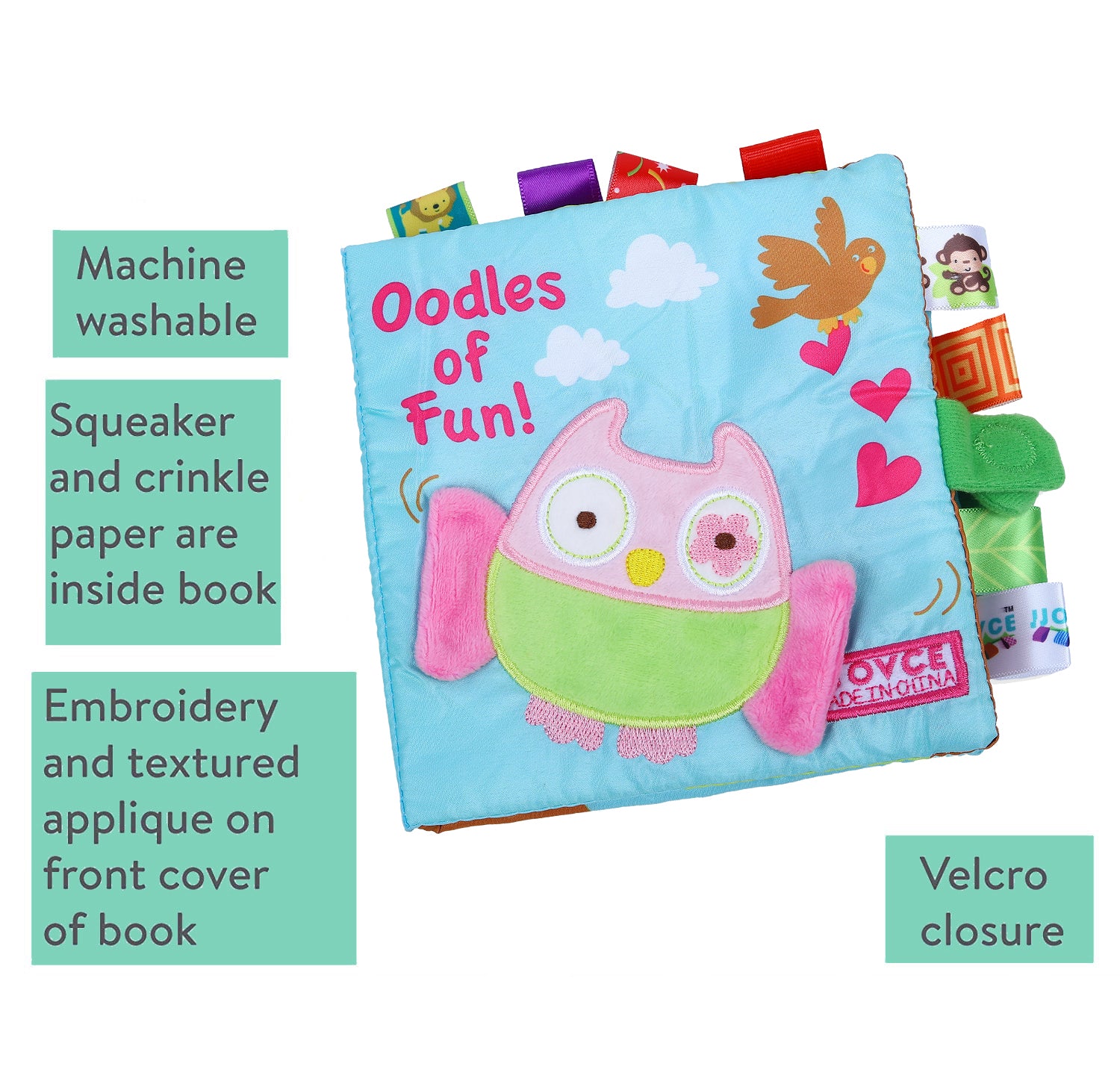 Baby Moo Oodles Owl Educational Learning 3D Cloth Book With Rustle Paper - Multicolour
