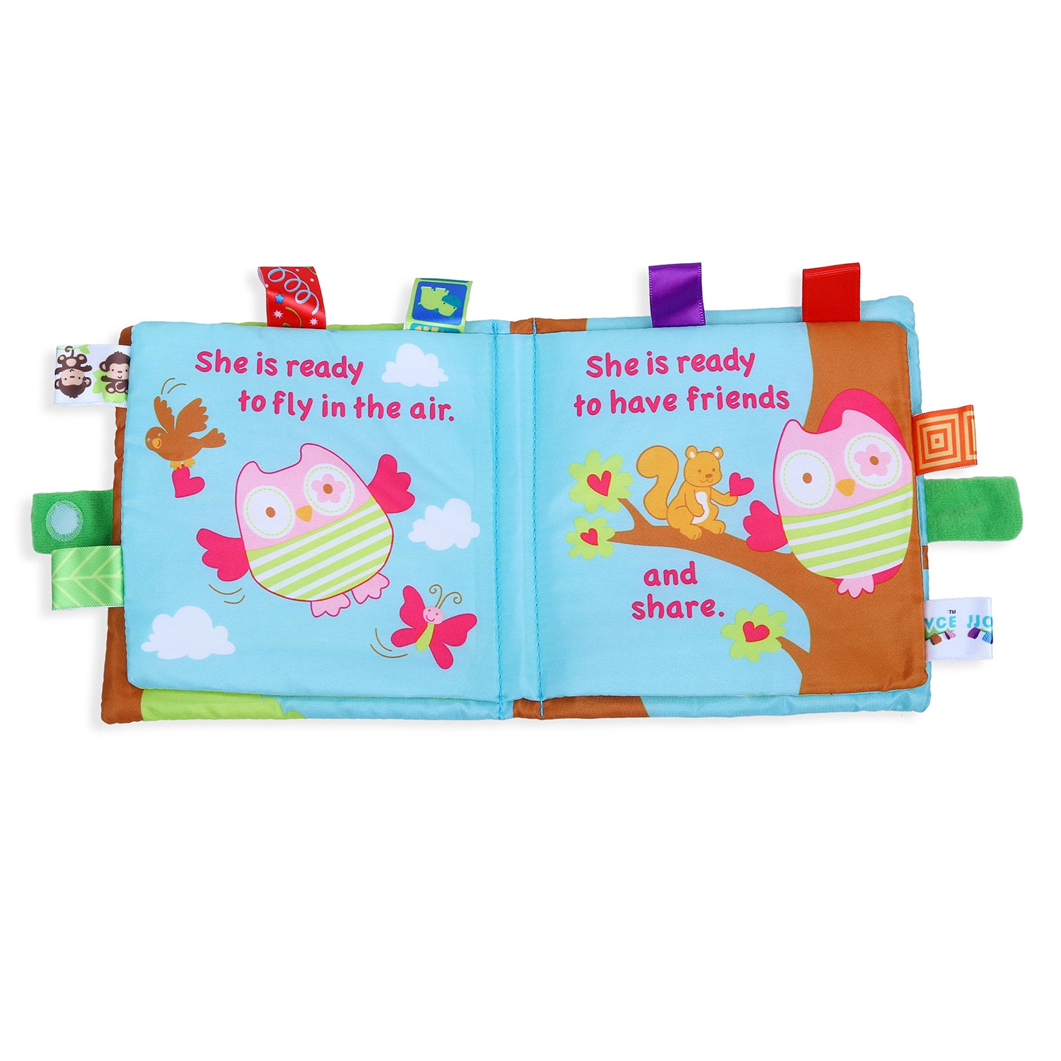 Baby Moo Oodles Owl Educational Learning 3D Cloth Book With Rustle Paper - Multicolour