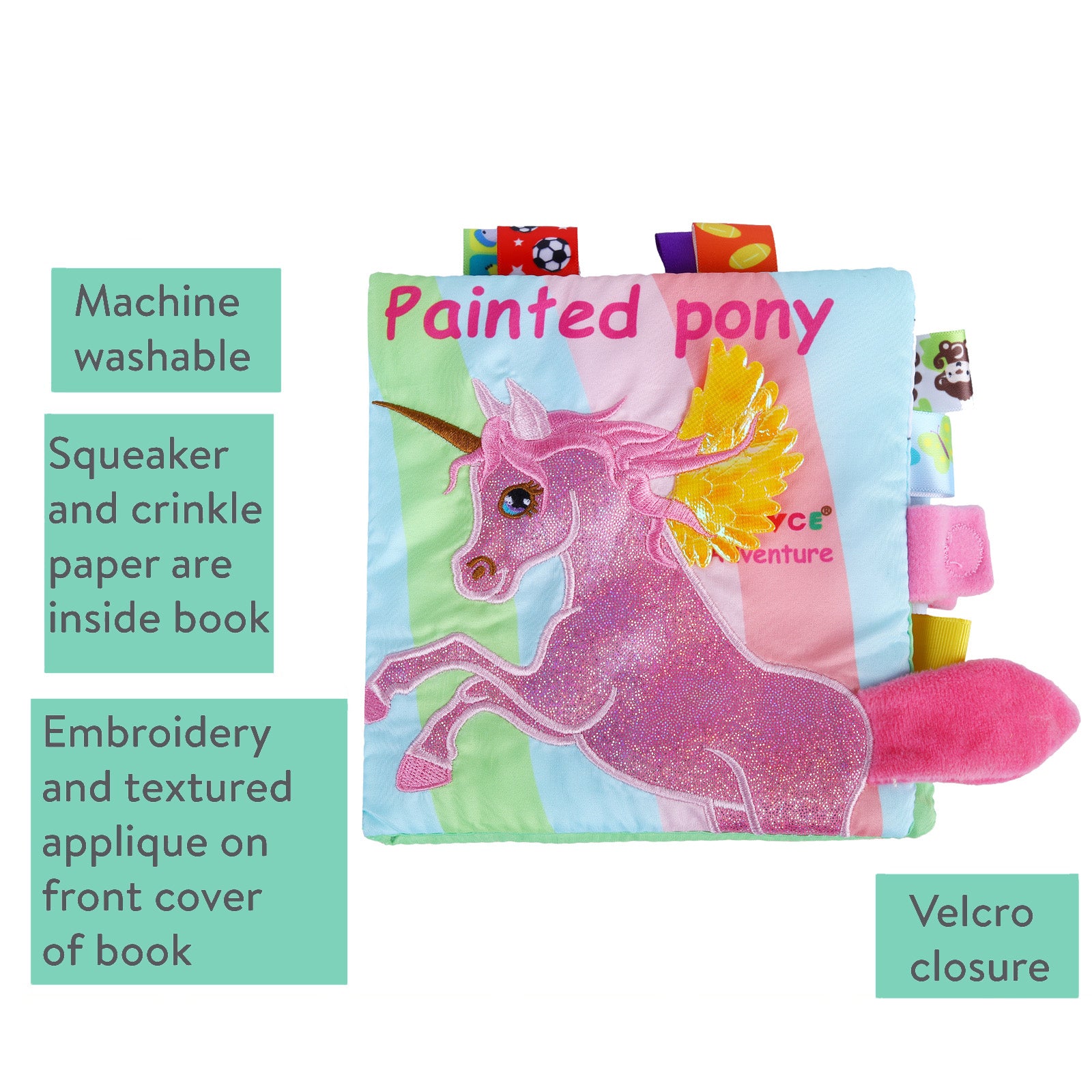 Baby Moo Painted Pony Educational Learning 3D Cloth Book With Rustle Paper - Multicolour
