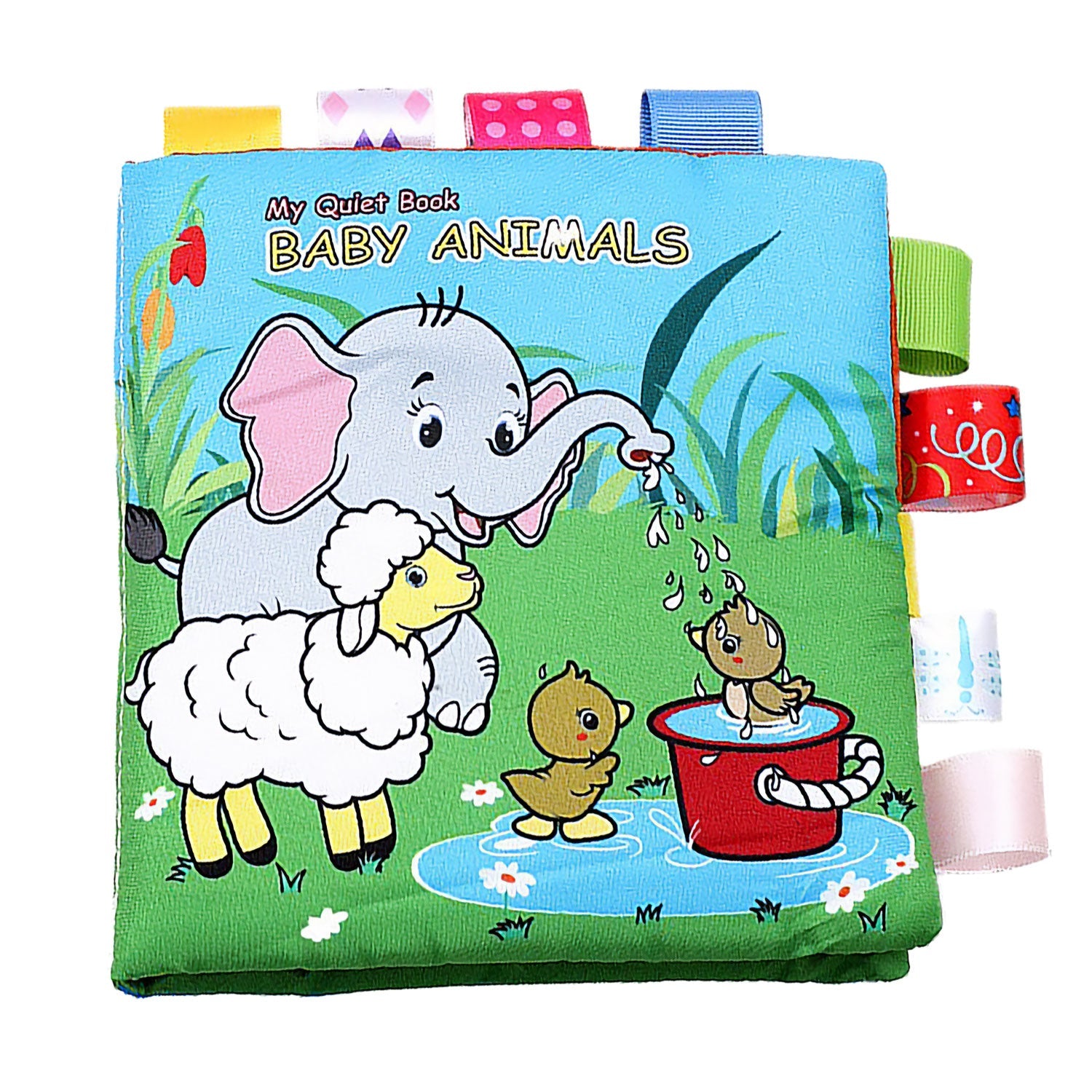 Baby Moo Baby Animals With Squeaker, Rattle And Rustle Paper Sound Cloth Book - Blue