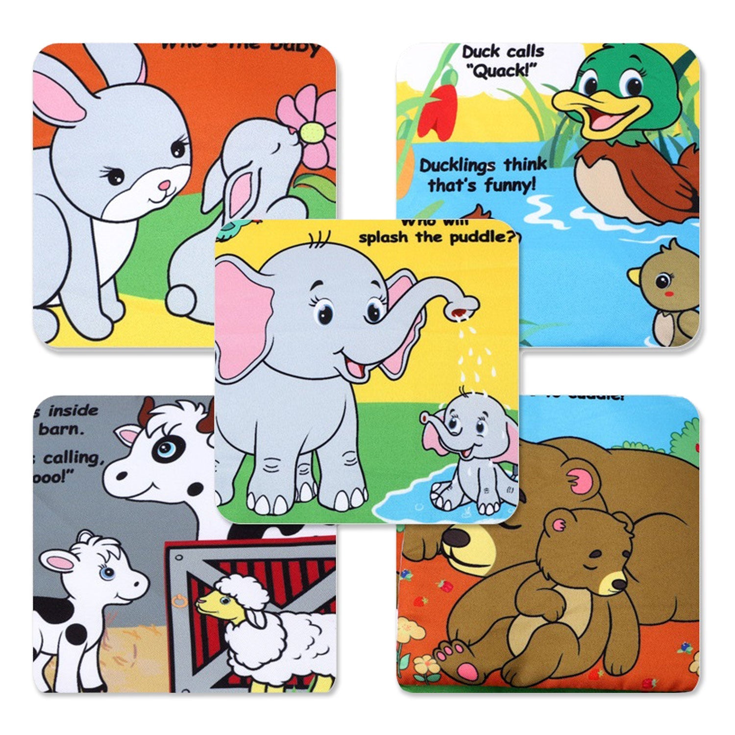 Baby Moo Baby Animals With Squeaker, Rattle And Rustle Paper Sound Cloth Book - Blue