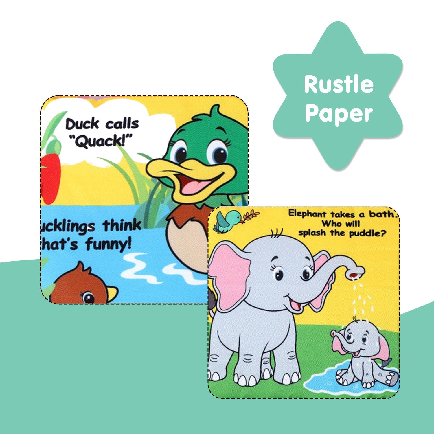 Baby Moo Baby Animals With Squeaker, Rattle And Rustle Paper Sound Cloth Book - Blue