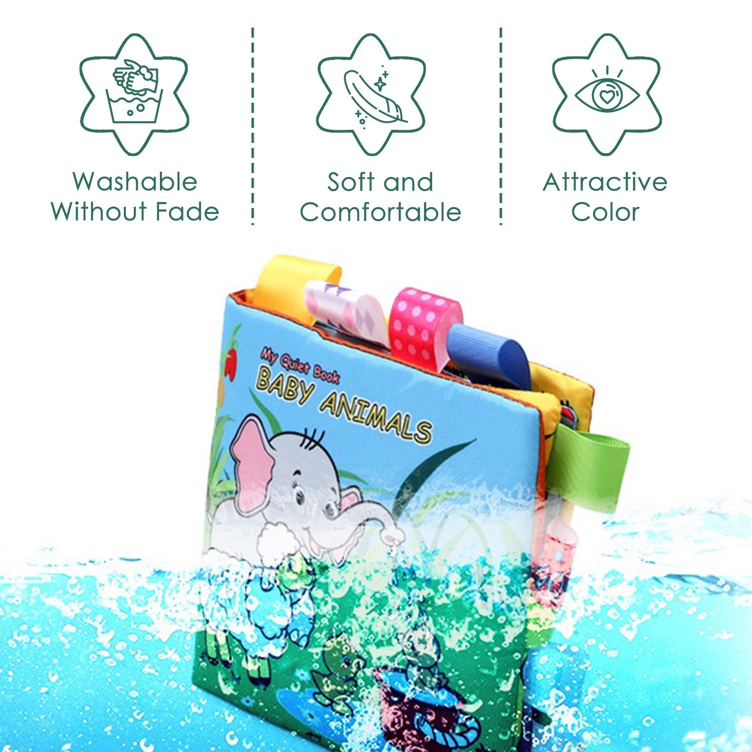 Baby Moo Baby Animals With Squeaker, Rattle And Rustle Paper Sound Cloth Book - Blue