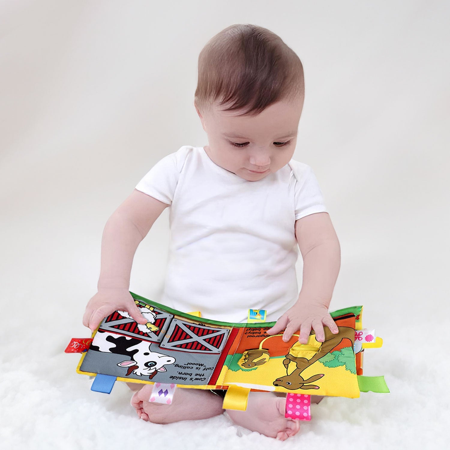 Baby Moo Baby Animals With Squeaker, Rattle And Rustle Paper Sound Cloth Book - Blue
