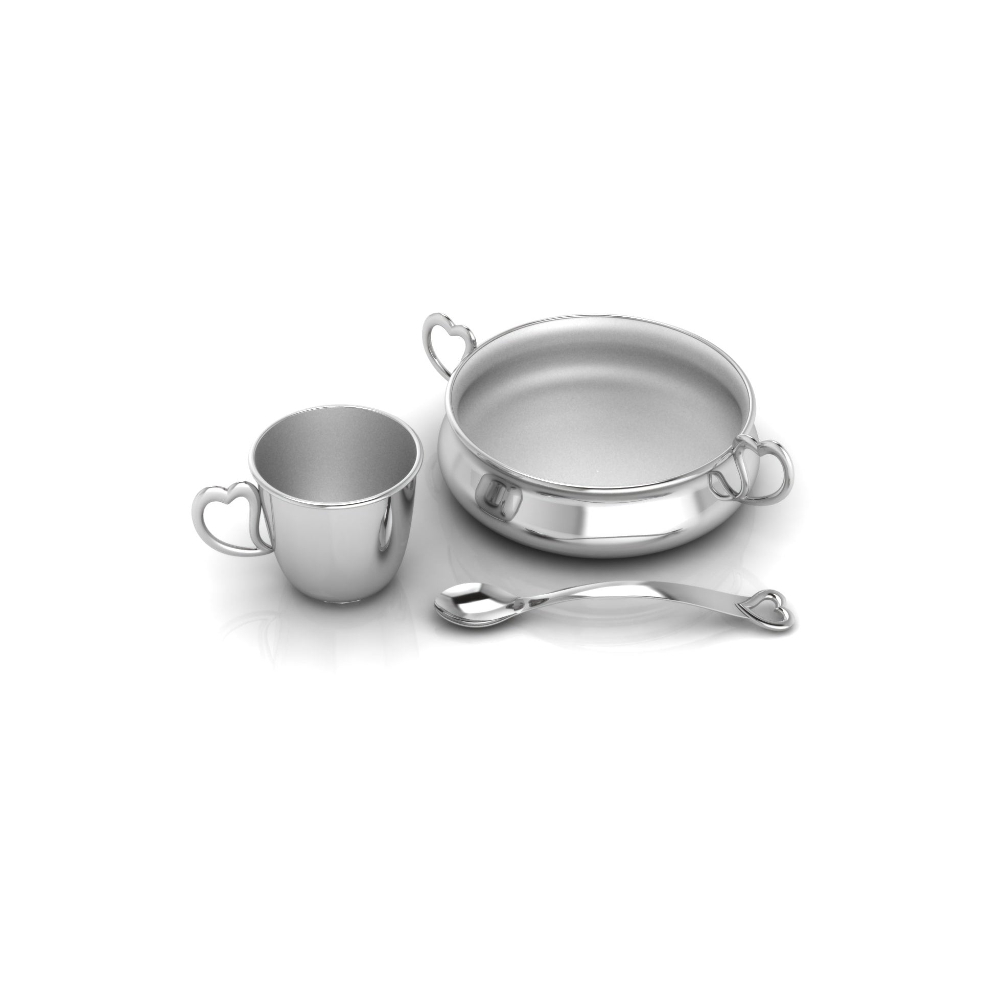 Sterling Silver Baby Feeding Set - Heart