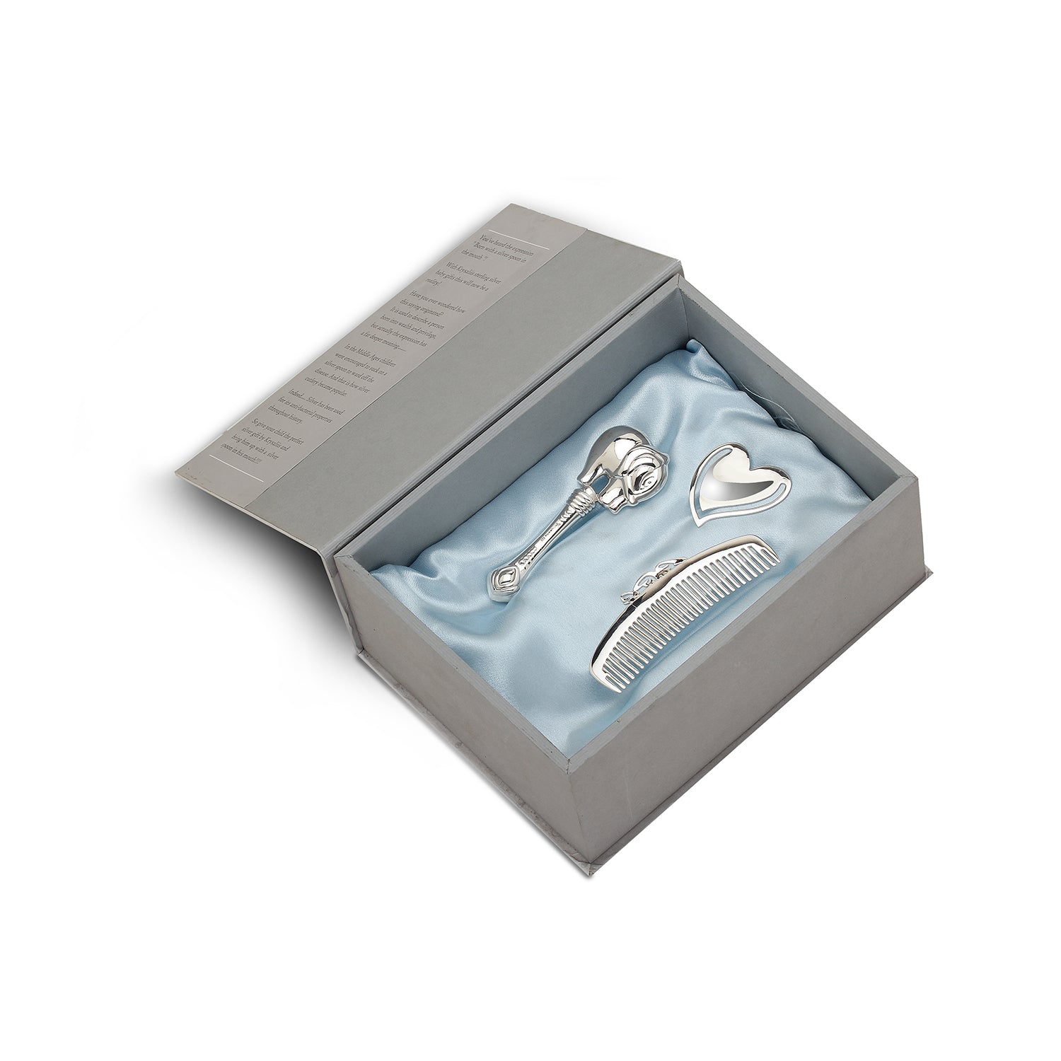 Sterling Silver Gift Set - With Elephant Rattle, ABC Comb, Heart Bookmark