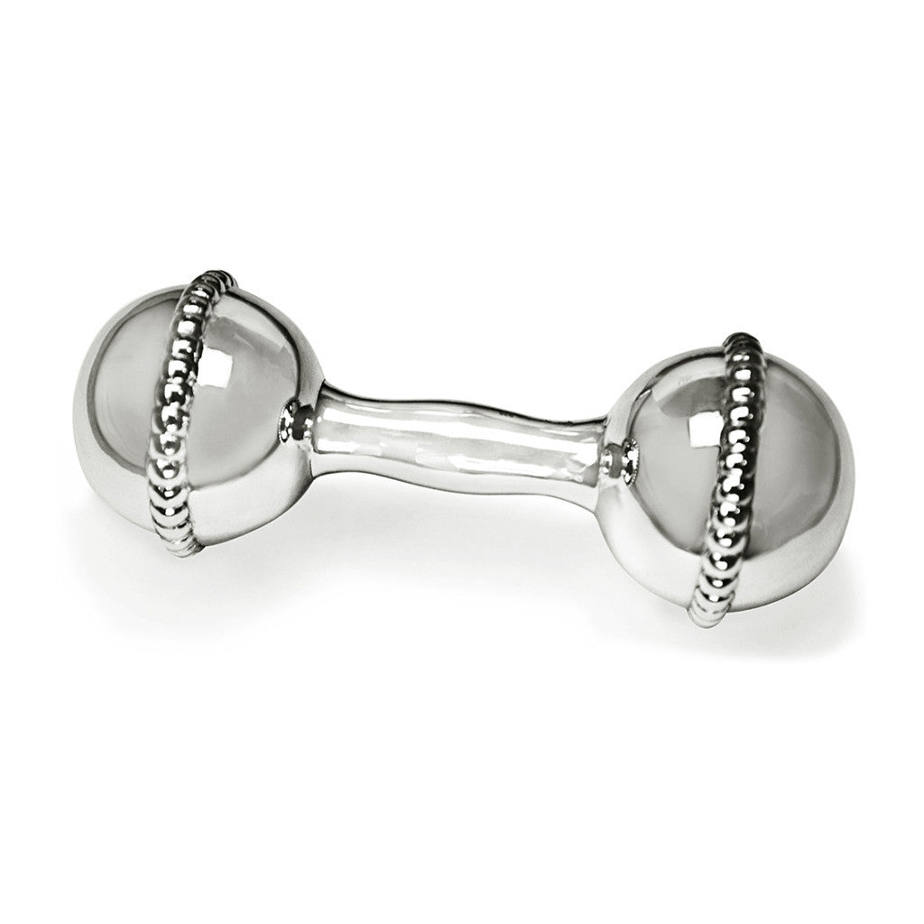 Sterling Silver Rattle - Tiny Tot Beaded Dumbbell