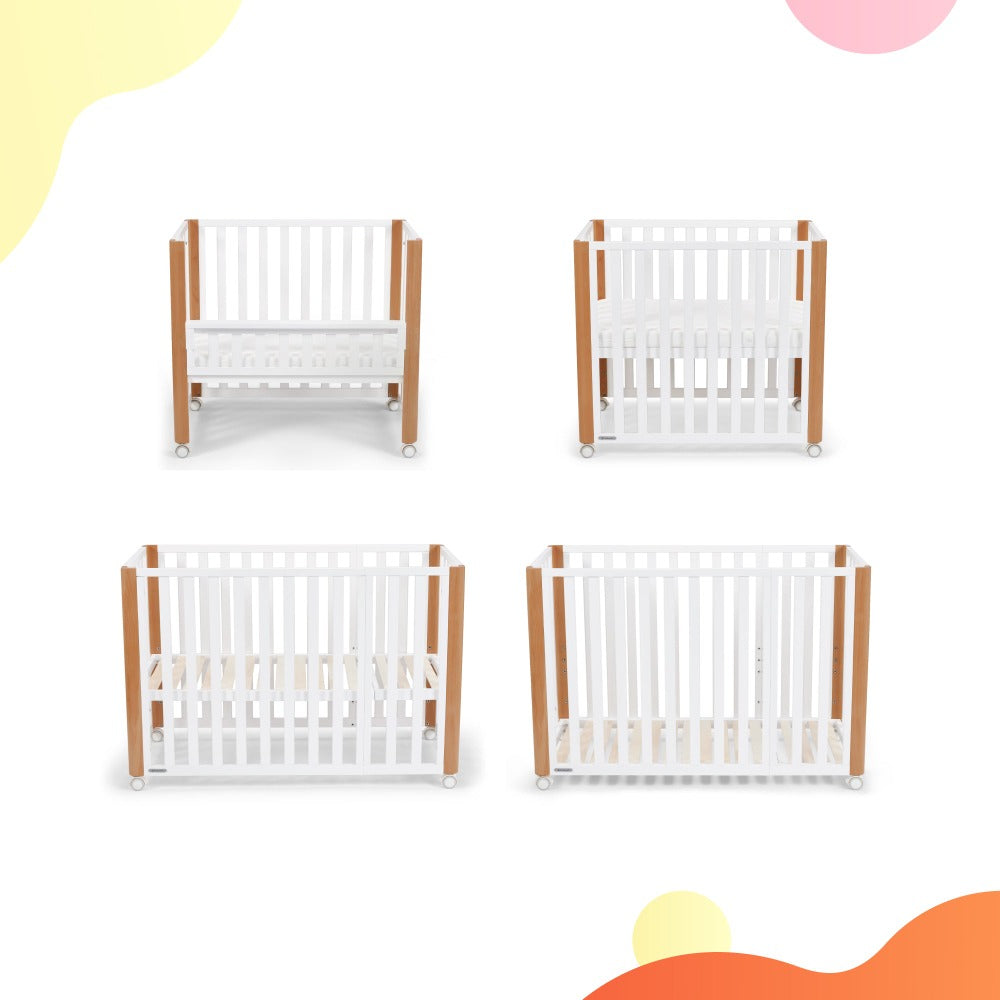 Kinderkraft Koya Wooden 4in1 Cot With Playpen Function + Mattress White-Cribs & Cots-Kinderkraft-Toycra