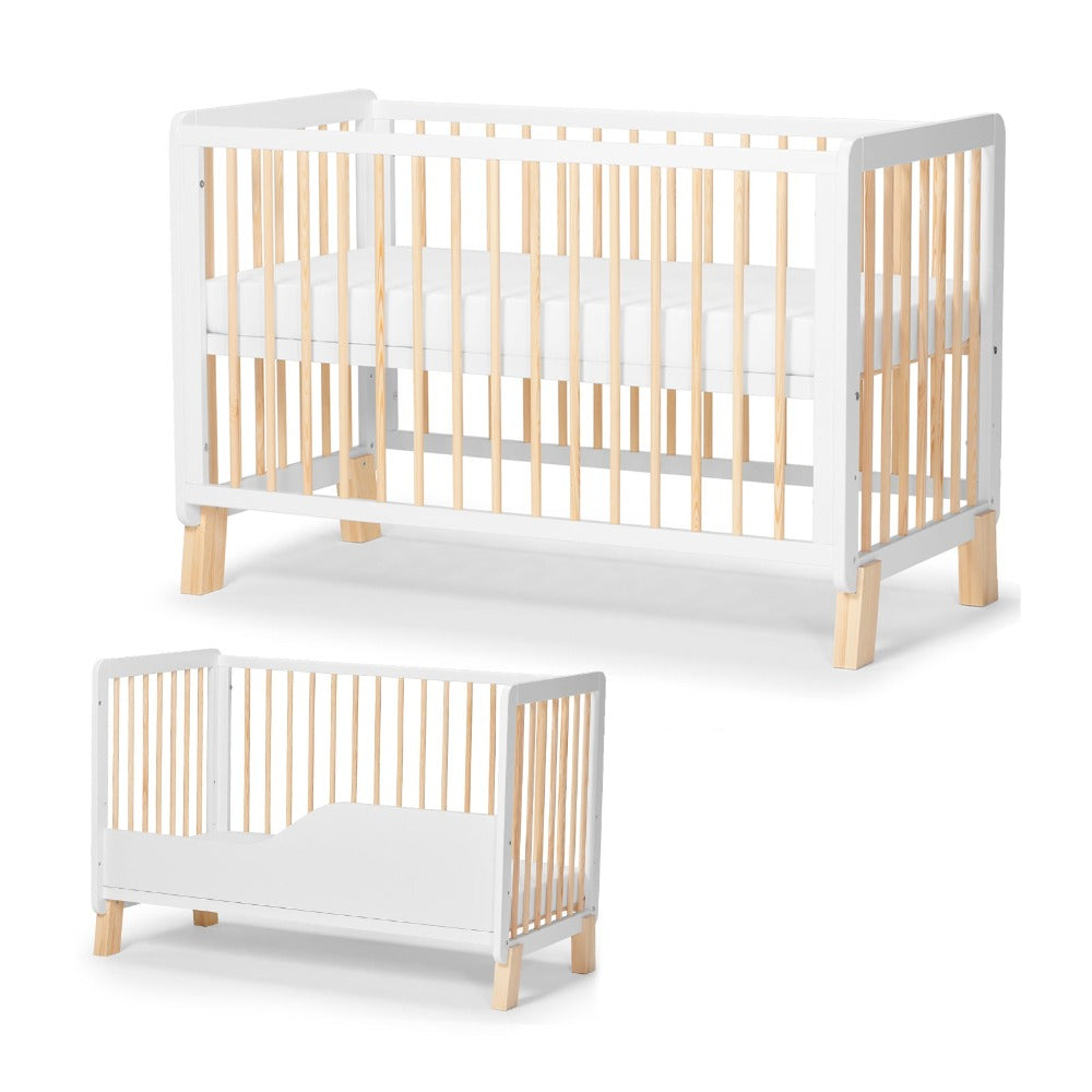 Kinderkraft Lunky Wooden Cot With Mattress White-Cribs & Cots-Kinderkraft-Toycra