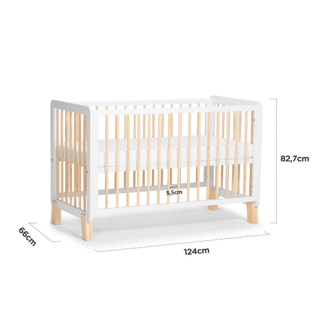 Kinderkraft Lunky Wooden Cot With Mattress White-Cribs & Cots-Kinderkraft-Toycra