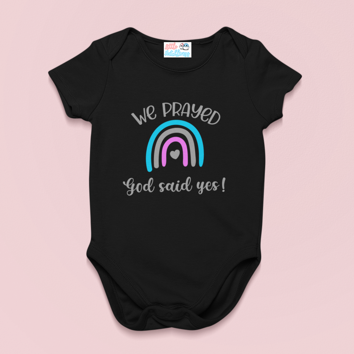 We Prayed God Said Yes Baby Announcement Black Onesie