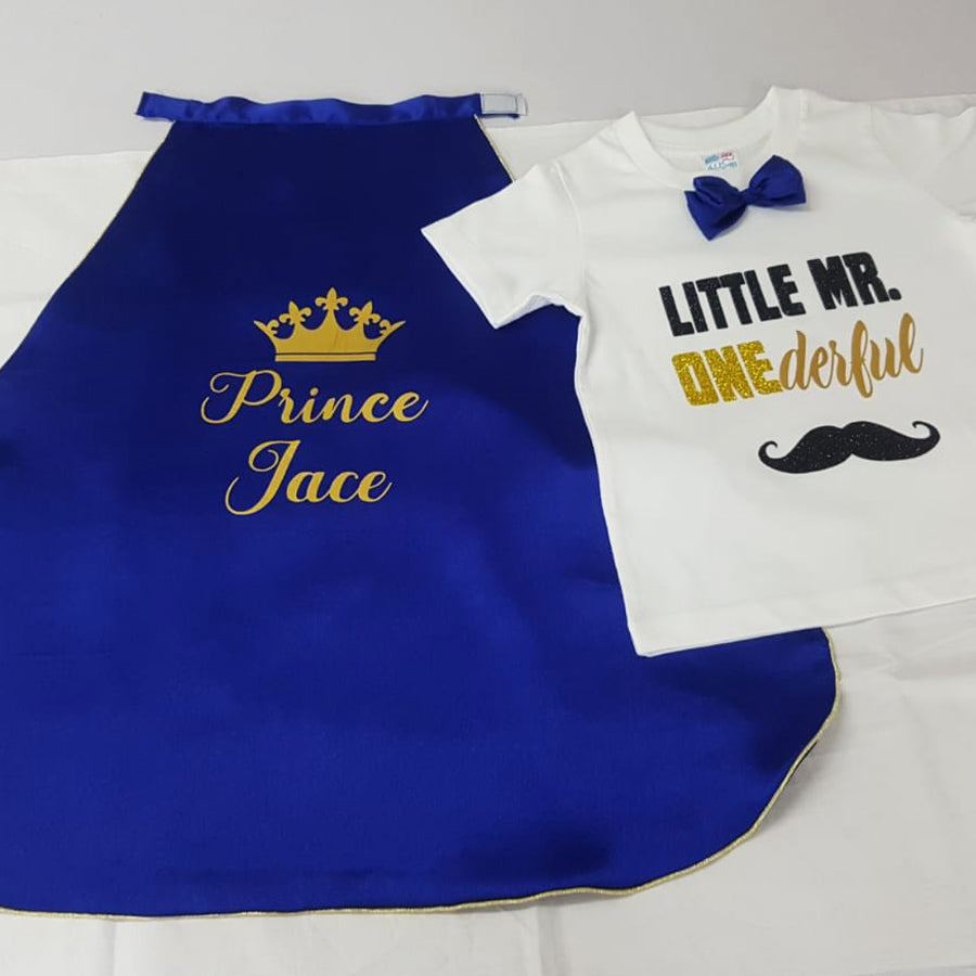 Little Mr Onederful First Birthday Glitter White Tshirt / Cape