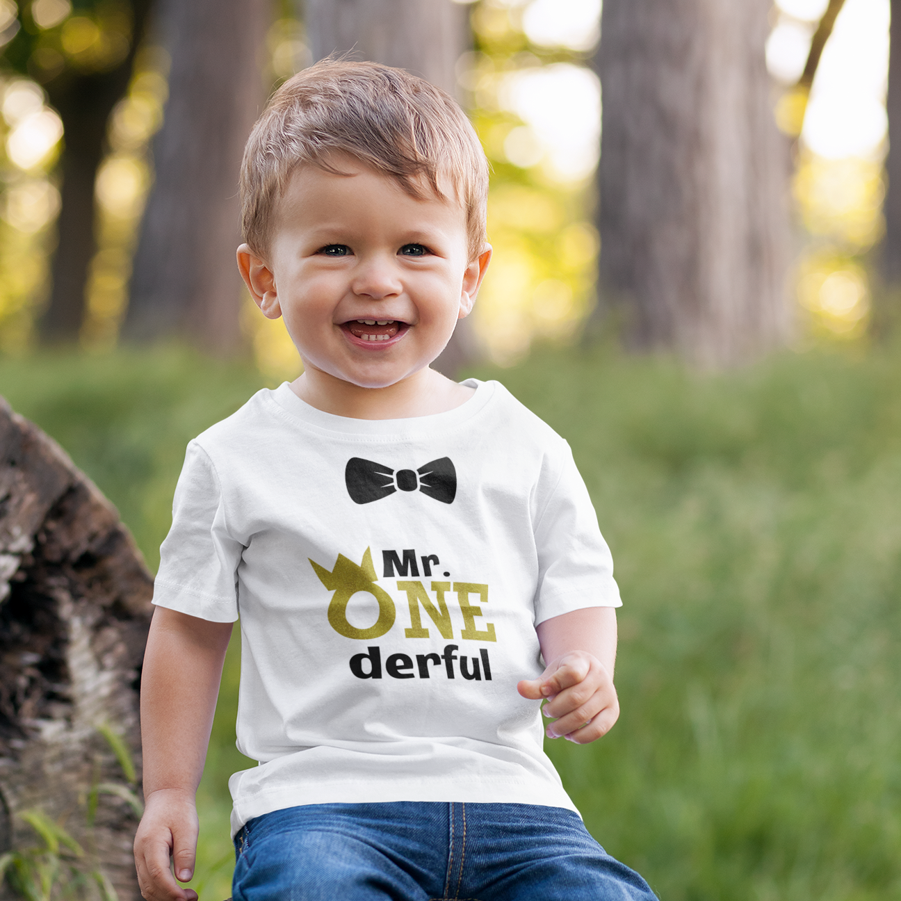 Mr Onederful With Bow White Tshirt (Printed Bow)