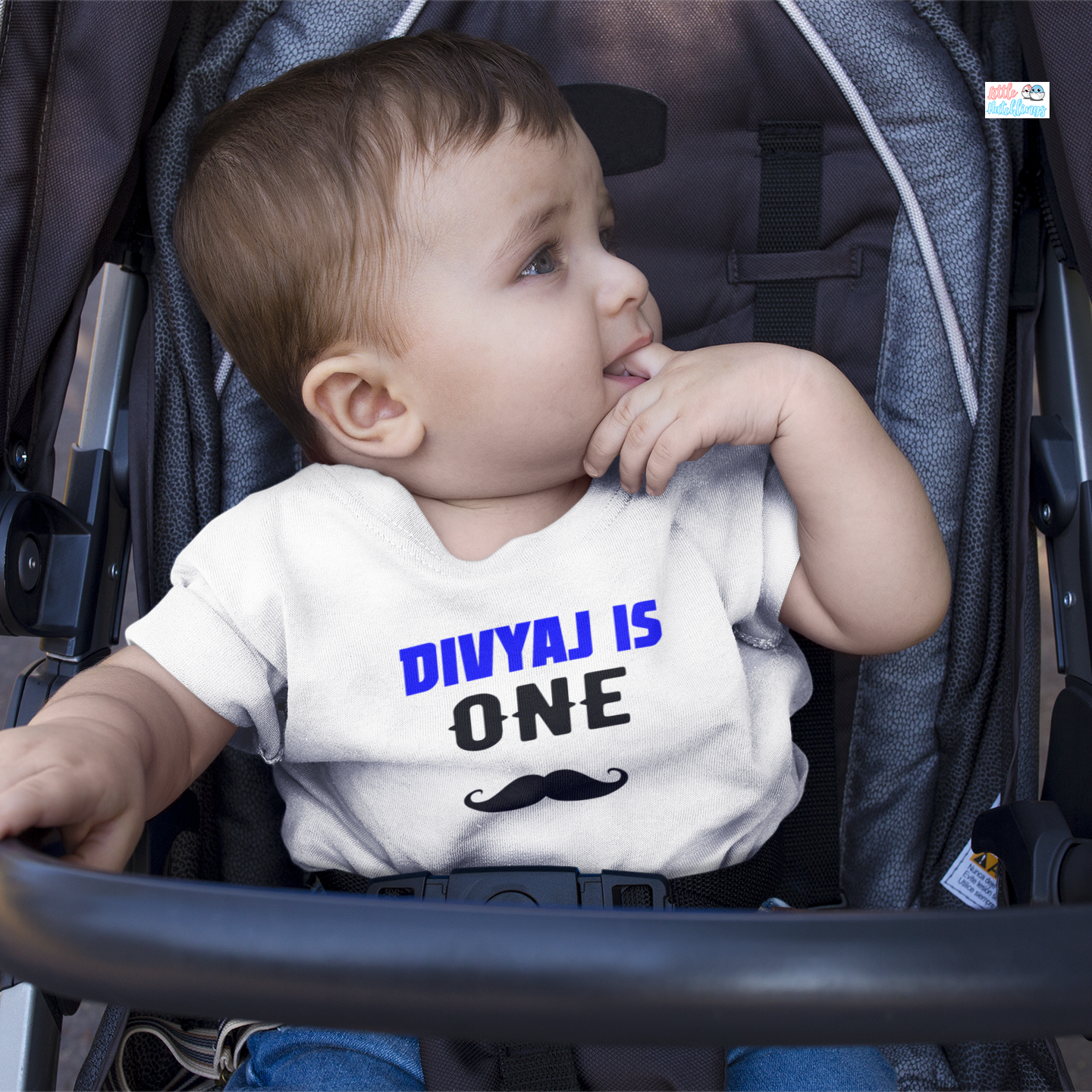 Bold ONE With Moustache And Name First Birthday White Tshirt