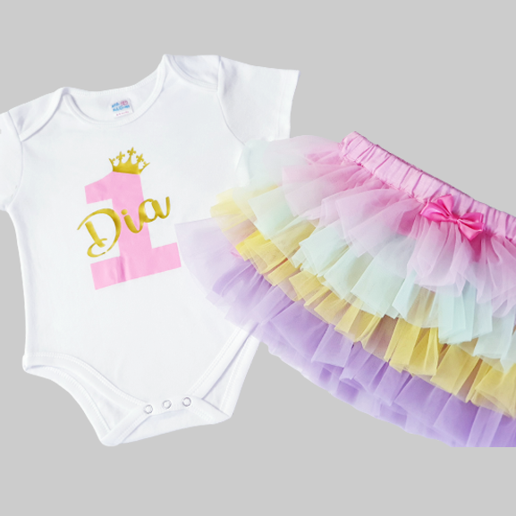 First Birthday Number White Onesie With Tutu Skirt