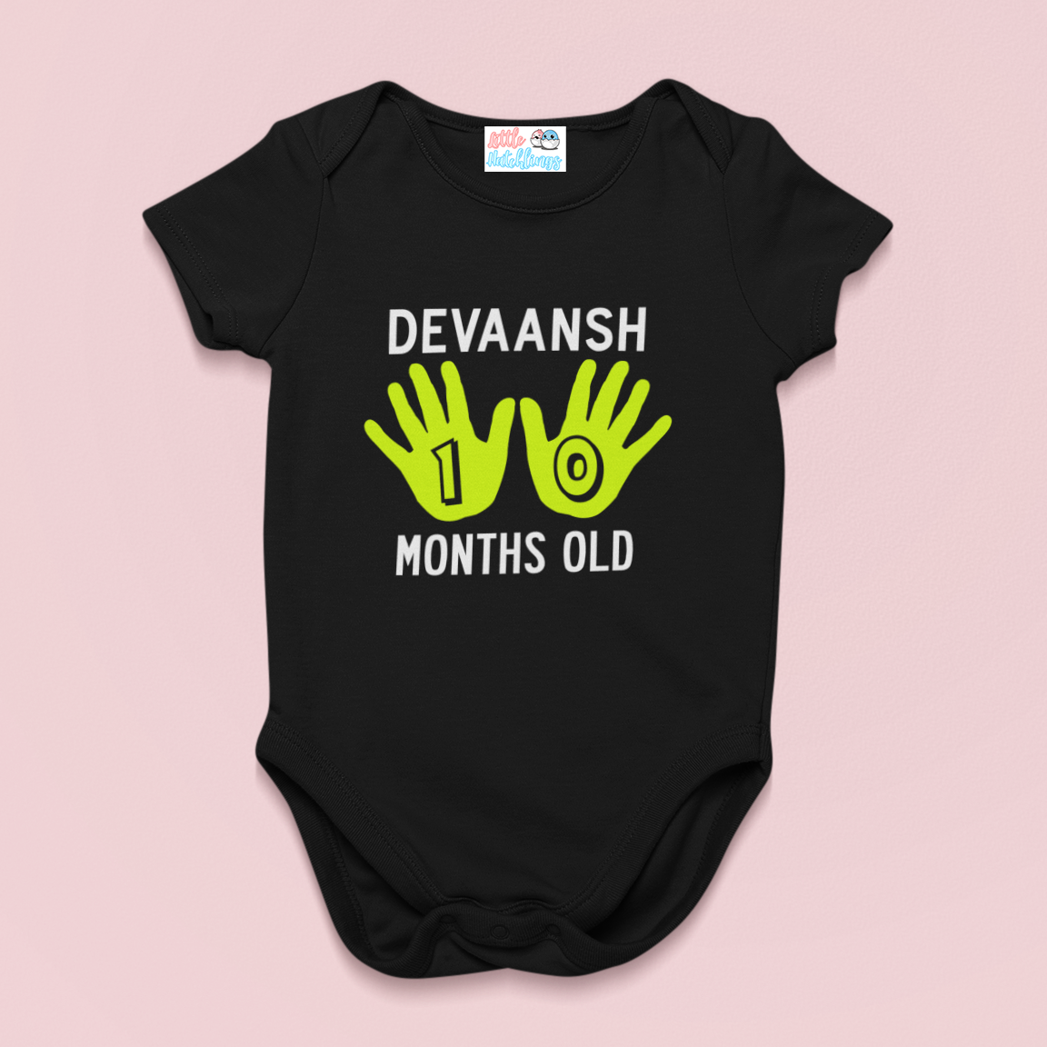 Monthly Birthday - Hands - Black Onesie