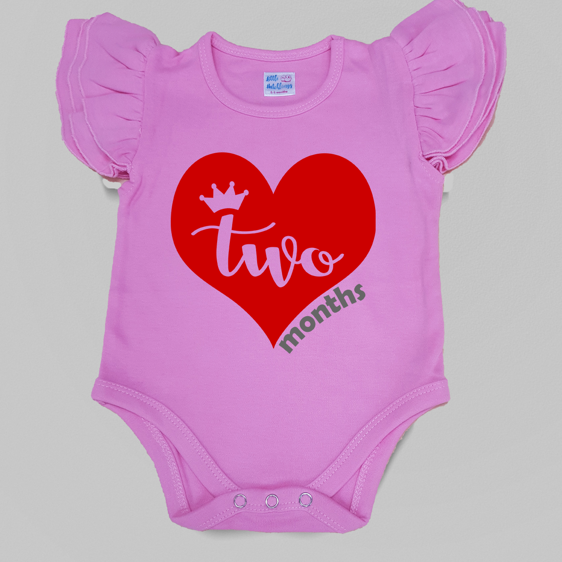 Monthly Birthday - Big Heart & Crown - Pink Onesie