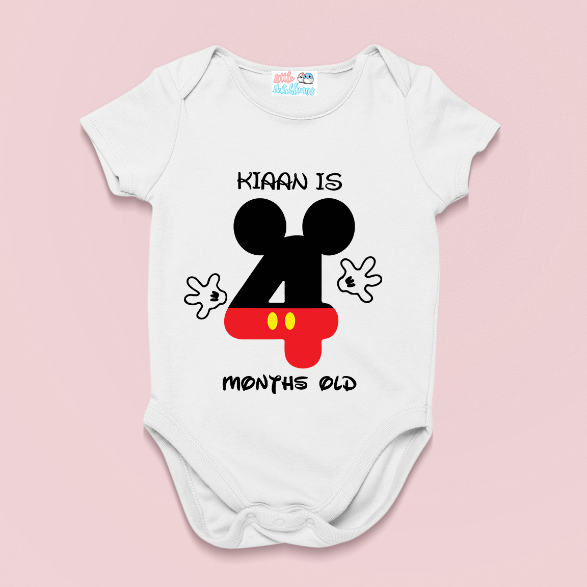 Monthly Birthday - Mickey Mouse Number - White Onesie