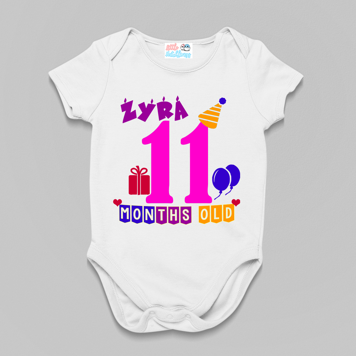 Monthly Birthday - Party Banner Balloons Gift Cap - White Onesie