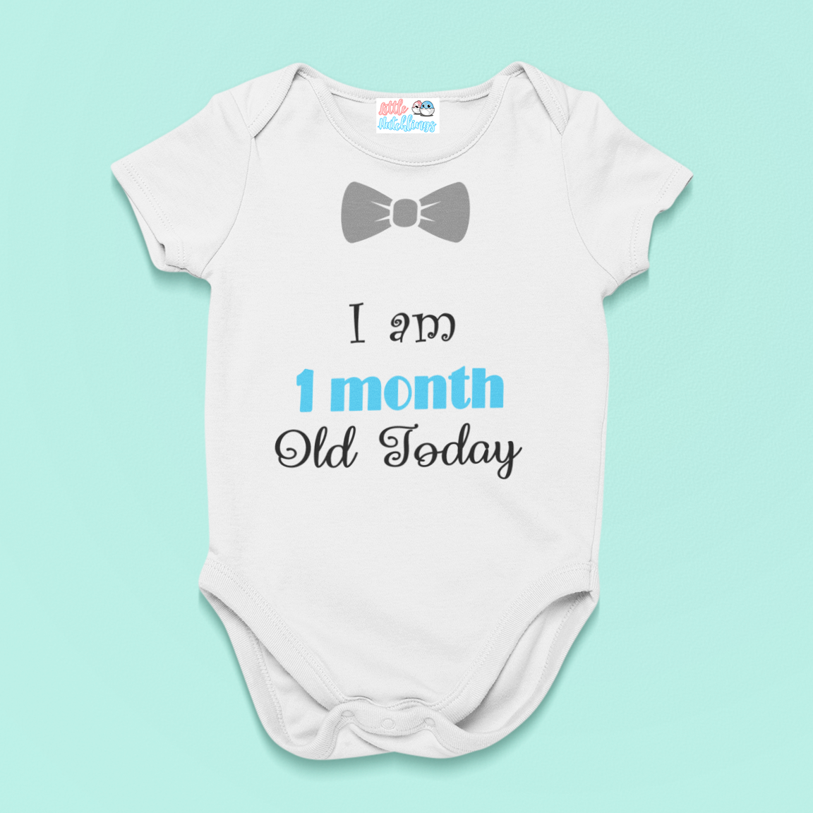 Monthly Birthday Printed Grey Bow White Onesie – Buy Now at My