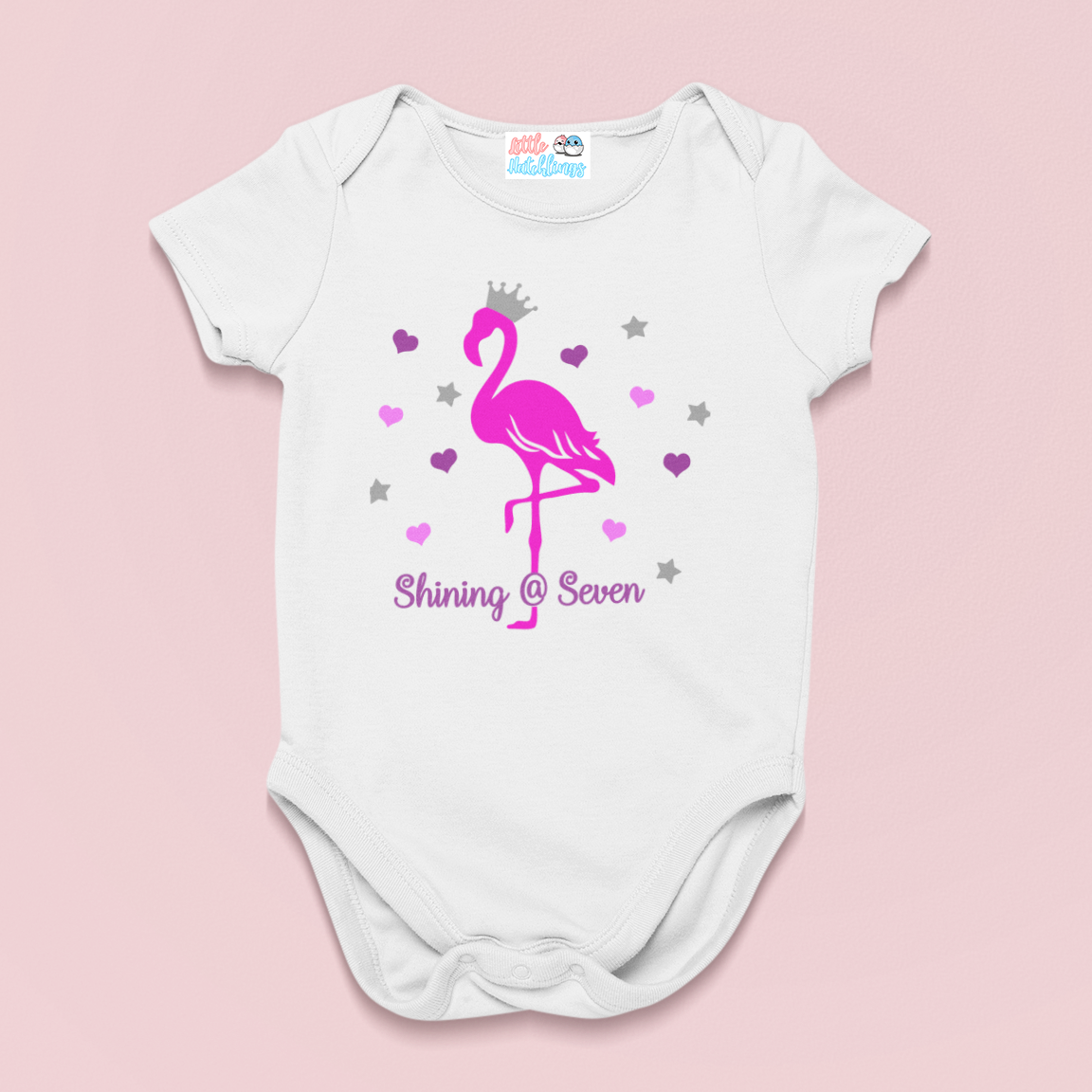 Monthly Birthday - Flamingo - White Onesie