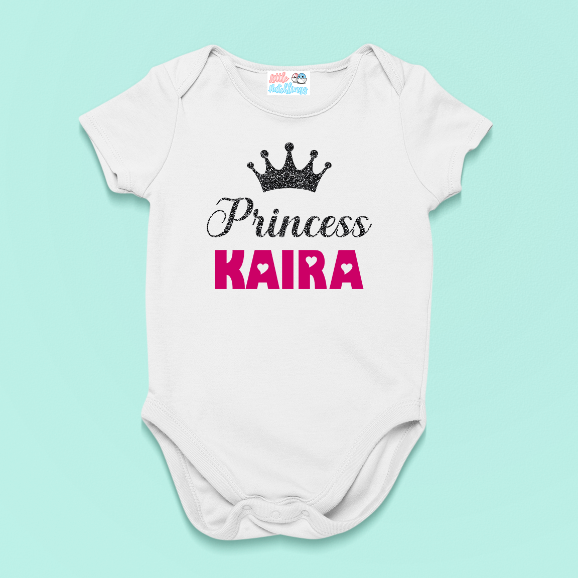 Princess Baby Name With Crown Glitter White Onesie