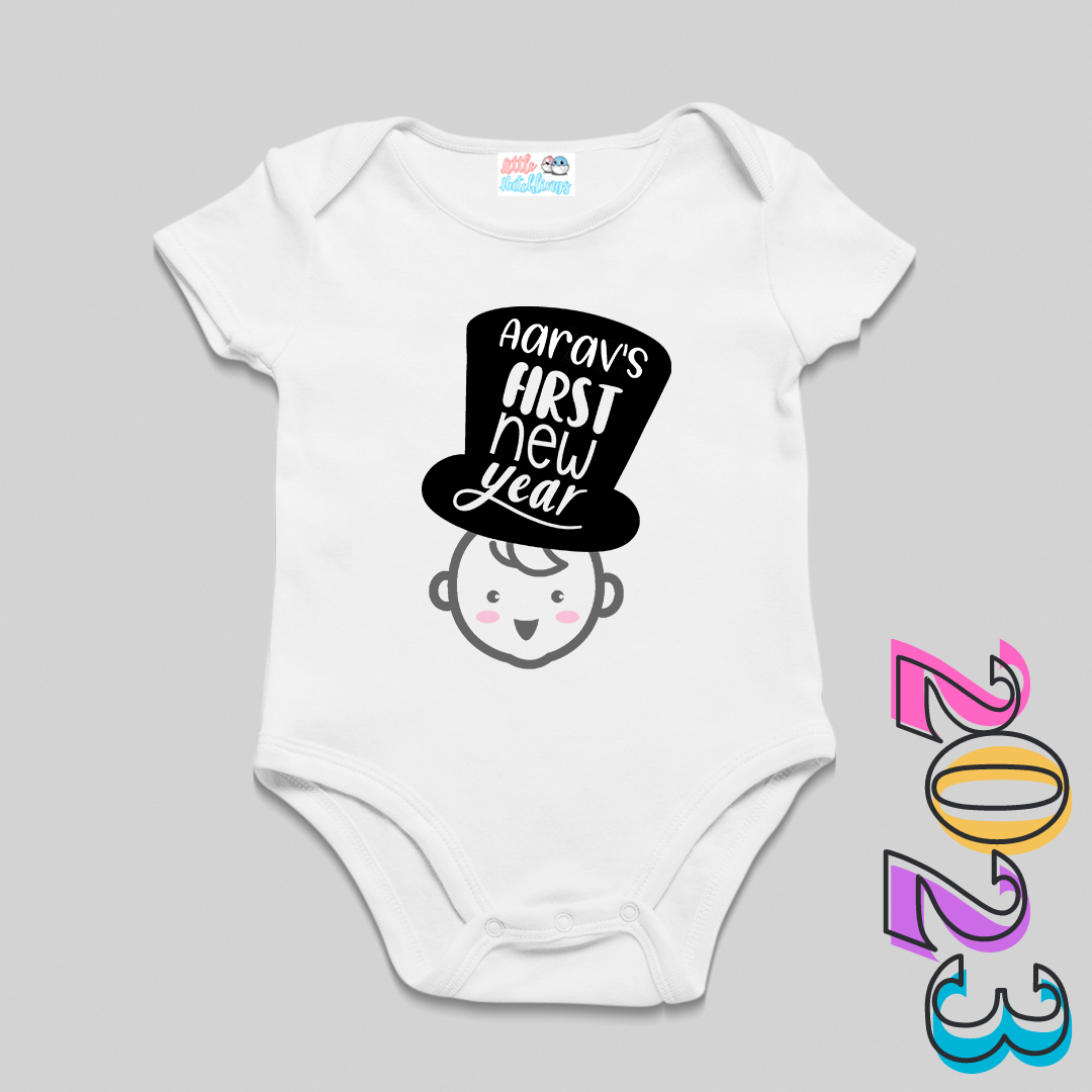 First New Year Personailsed White Onesie / Romper (Hat)