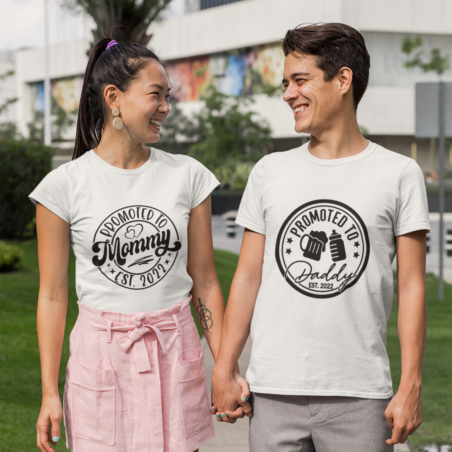 Promoted To Mommy Daddy White Tshirt Combo