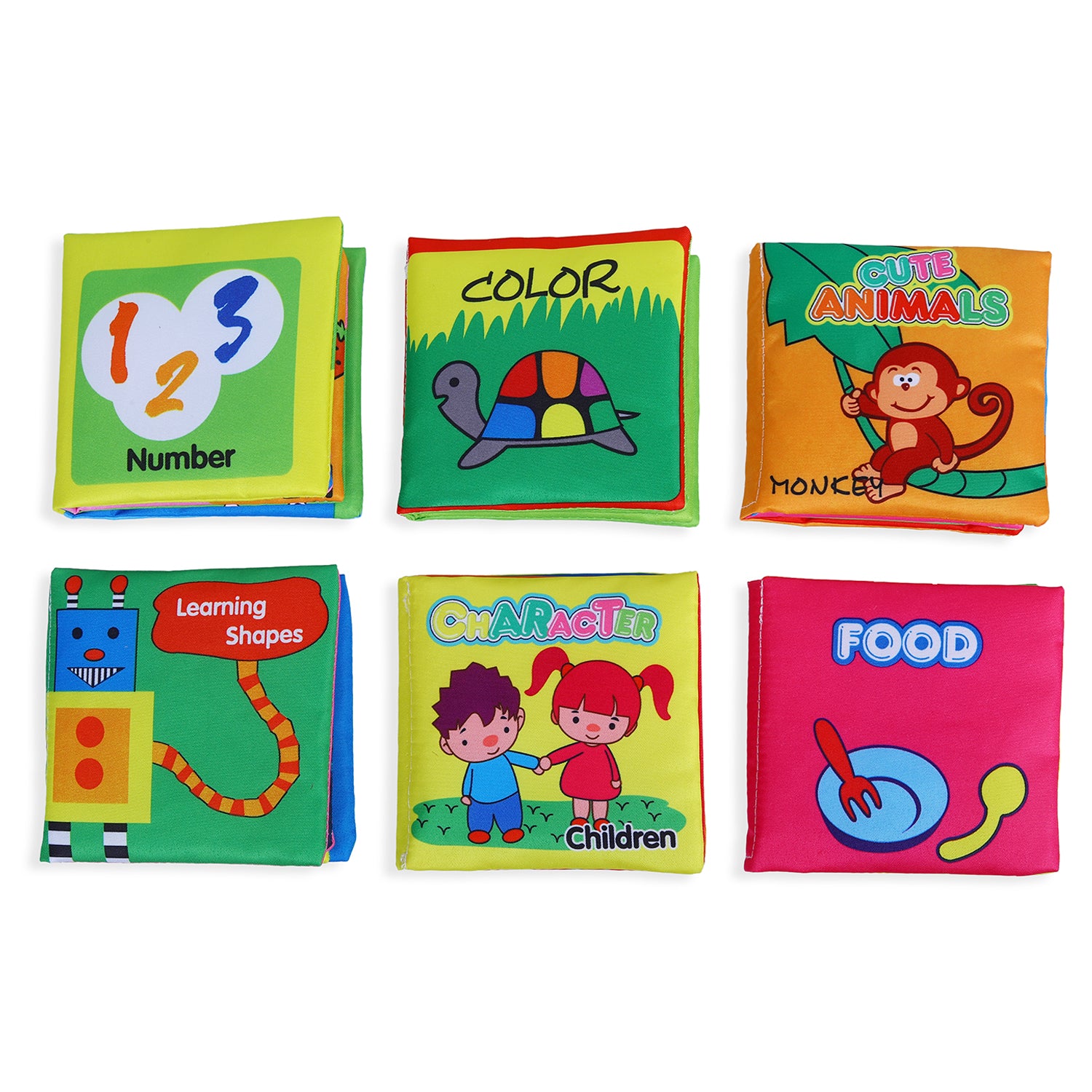 Baby Moo Numbers Animals Shapes Colours Food Characters Educational Cloth Book With Sound Paper Set Of 6 - Multicolour