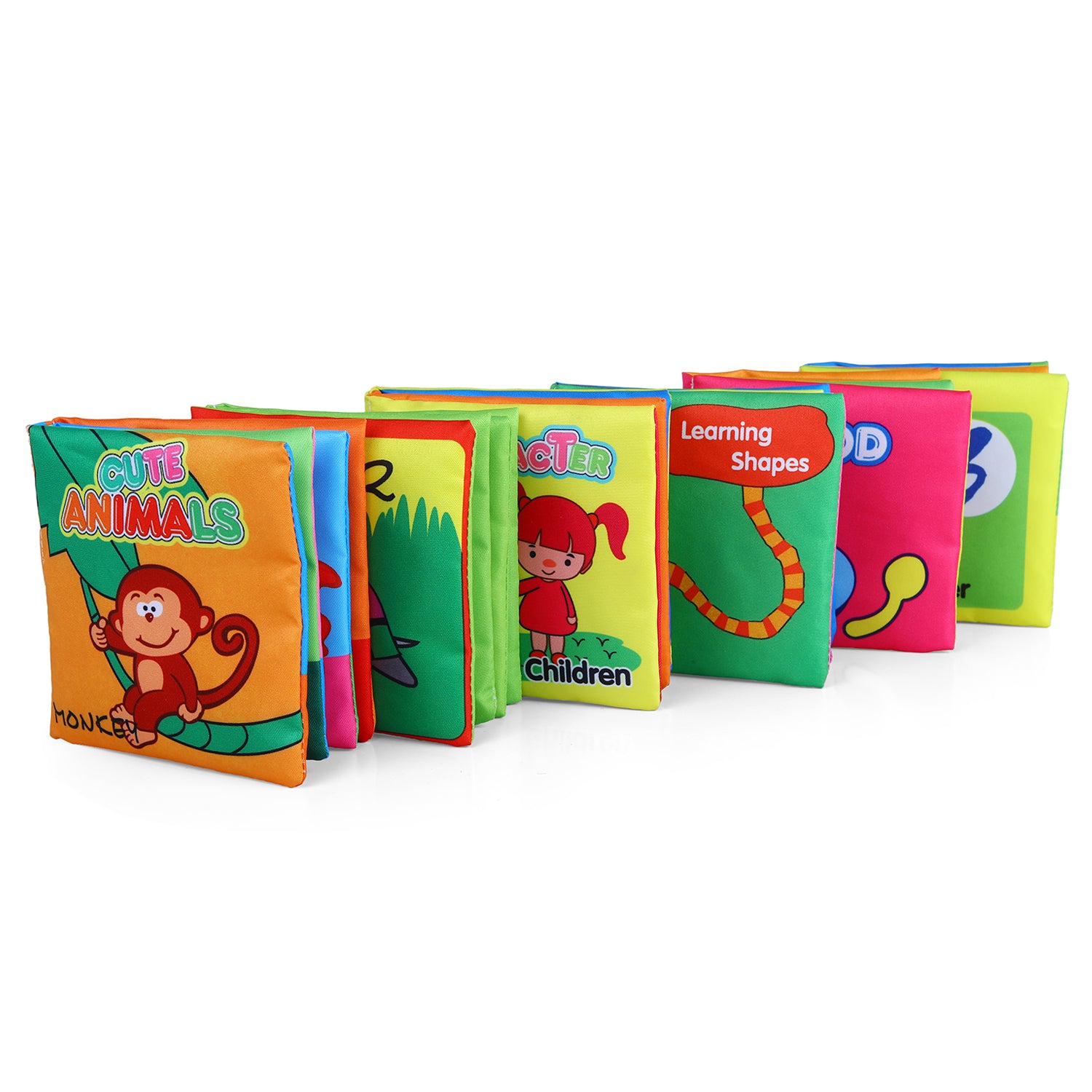Baby Moo Numbers Animals Shapes Colours Food Characters Educational Cloth Book With Sound Paper Set Of 6 - Multicolour