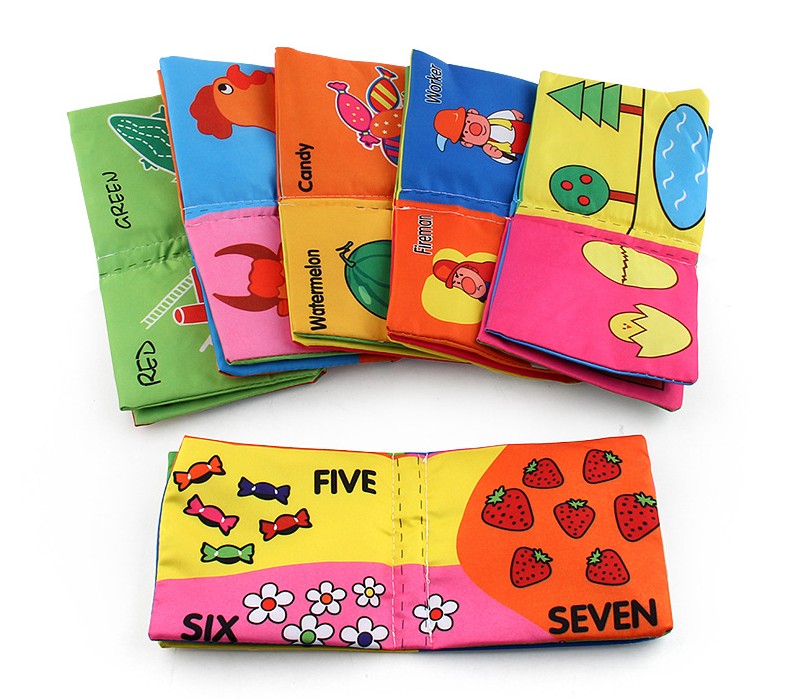 Baby Moo Numbers Animals Shapes Colours Food Characters Educational Cloth Book With Sound Paper Set Of 6 - Multicolour