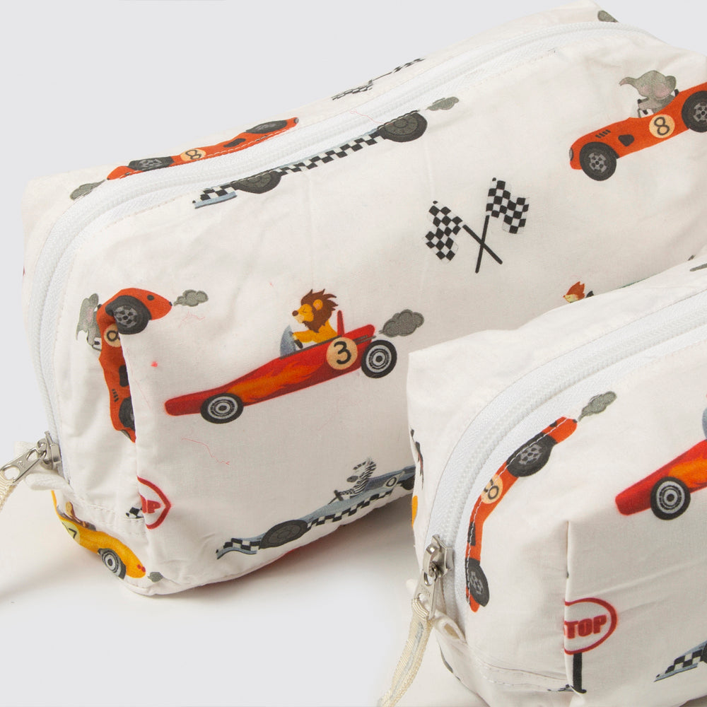 Racing Cars Organic Travel Pouch (Set Of 2)