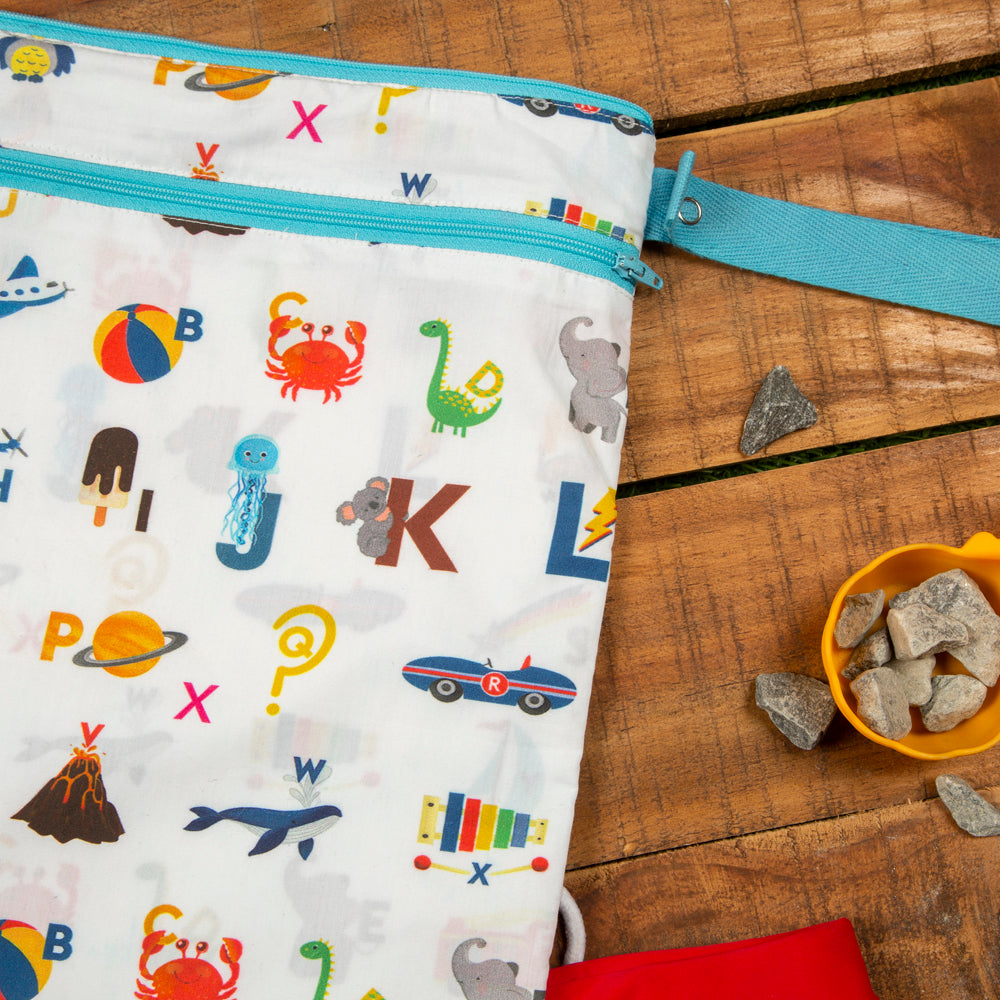 Alphabets Blue Organic Wet/Dry Bag