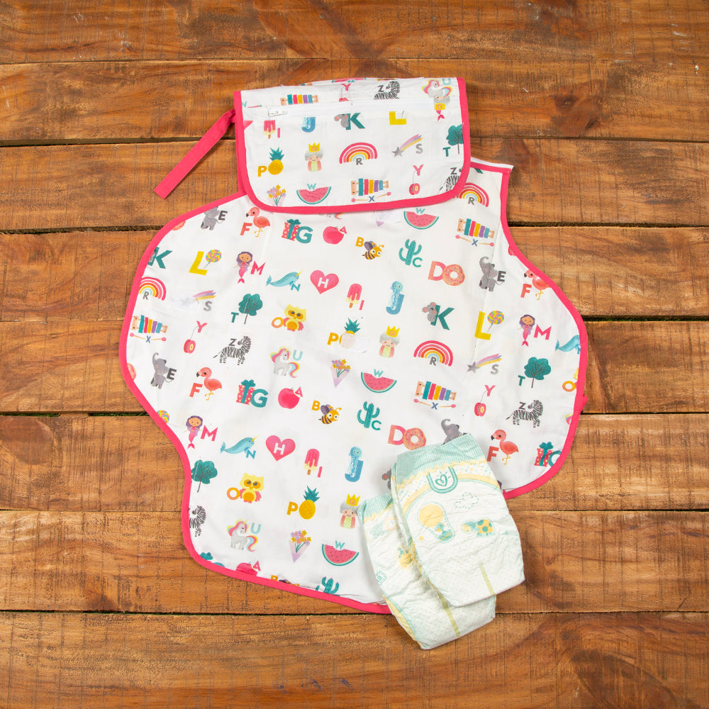 Alphabets Pink Organic Diaper Clutch