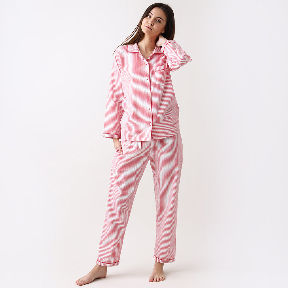 Classic Pink Stripes Pyjama Set for Women