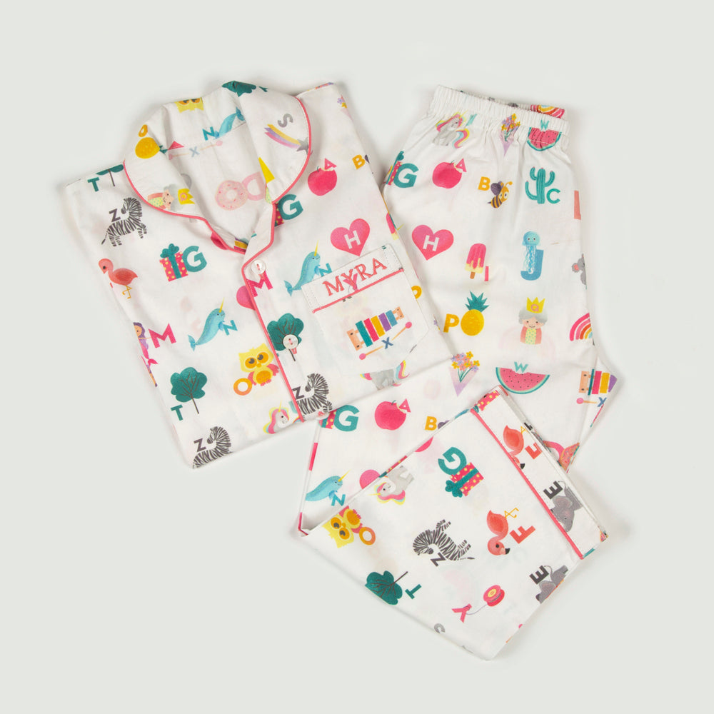 Alphabets Pink Organic Pajama Set