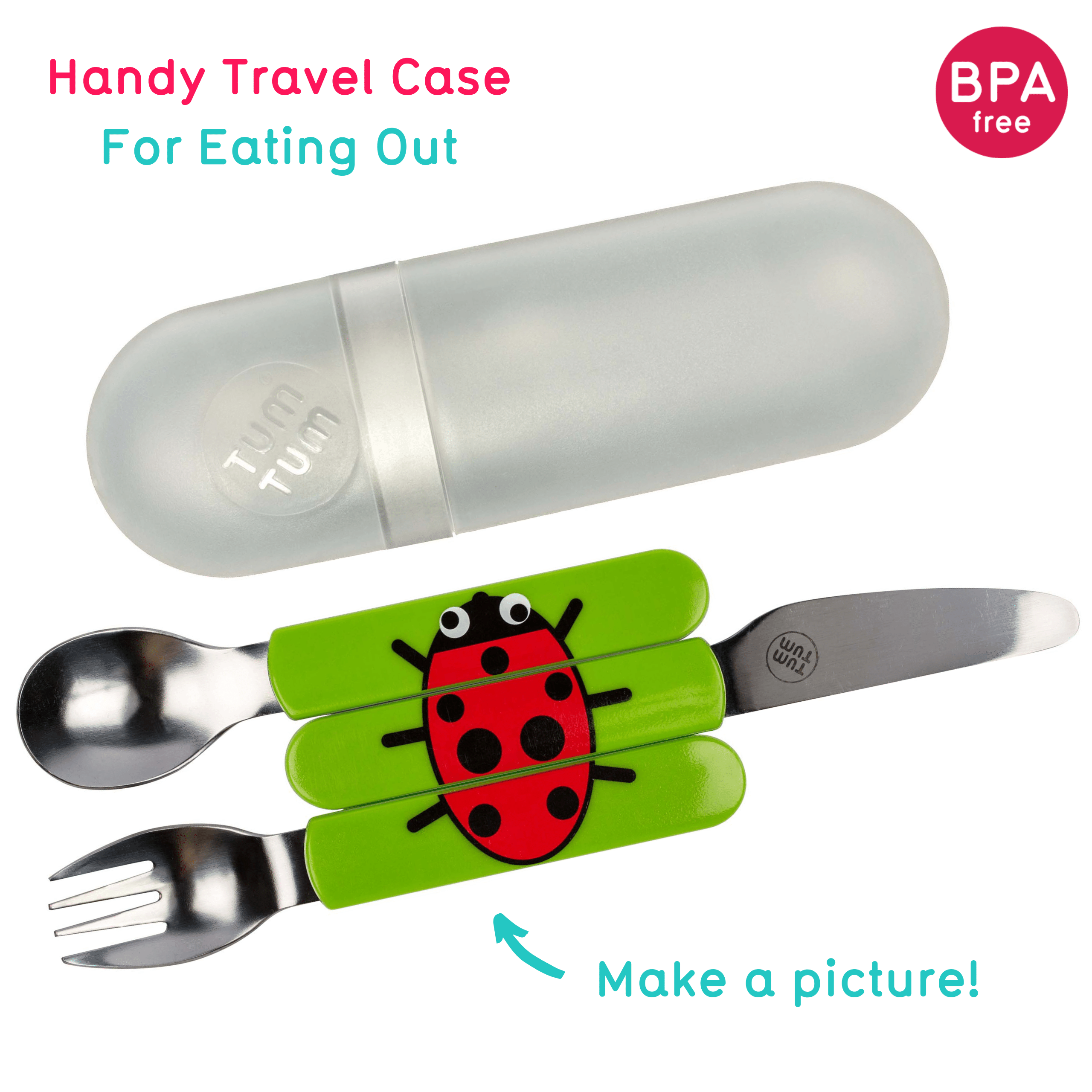 TUM TUM Easy Scoop Children's Cutlery Set With Travel Case, Ladybird
