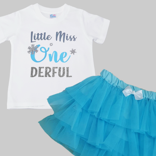 Winter Theme First Birthday Glitter White Tshirt With Tutu Skirt