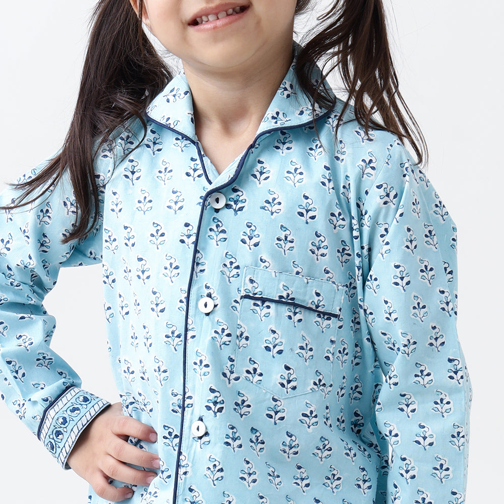 Lily Blockprint Pajama Set (English Blue)