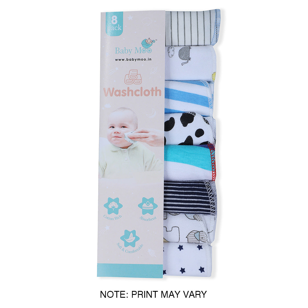 Baby Moo Boys Theme Cotton 20 x 20 cm Soft Hosiery Wash Cloth - Multicolour