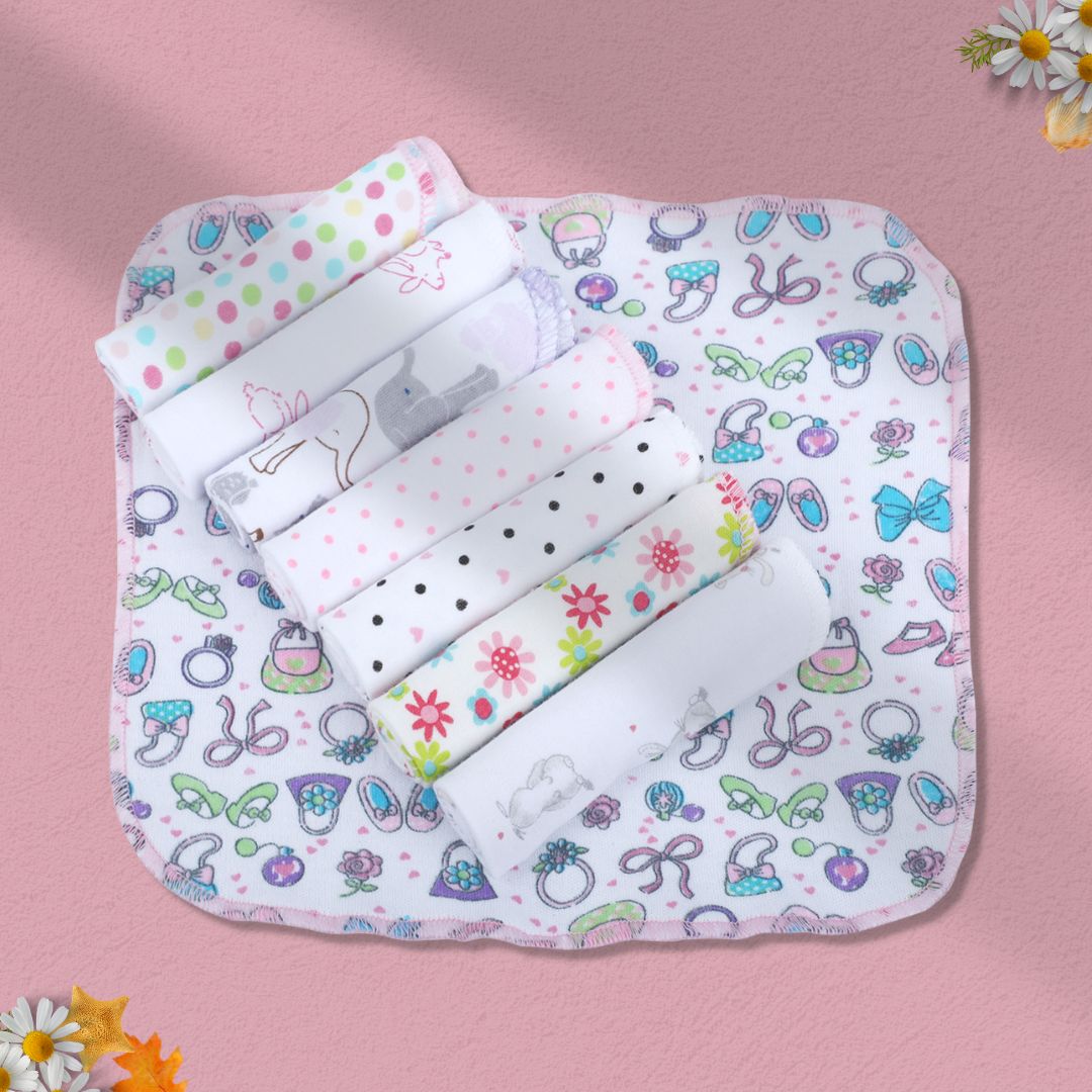 Baby Moo Girls Theme Cotton 20 x 20 cm Soft Hosiery Wash Cloth - Multicolour