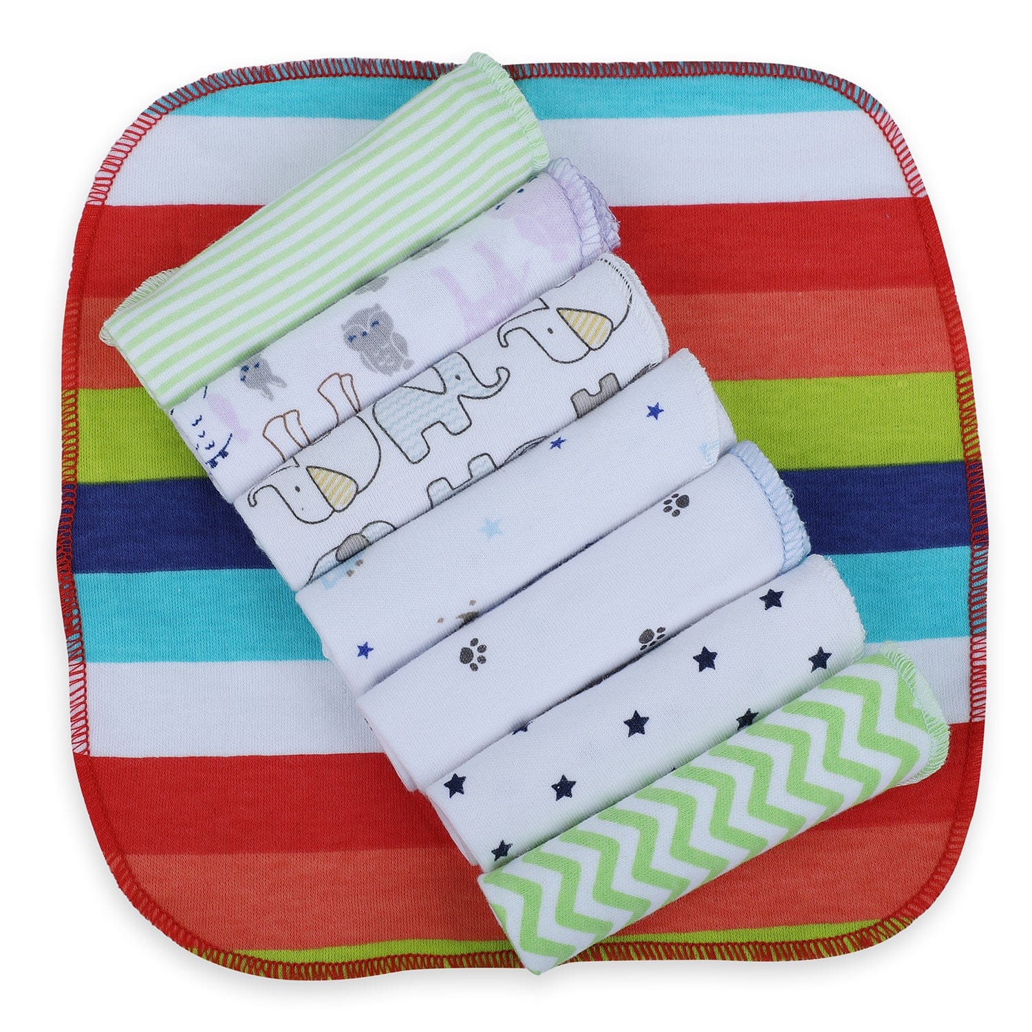 Baby Moo Unisex Cotton 20 x 20 cm Soft Hosiery Wash Cloth - Multicolour