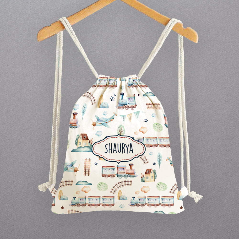 Personalised Drawstring Bags - Train