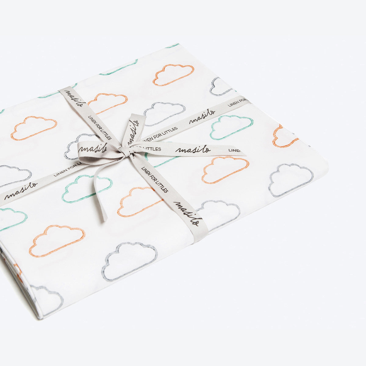Organic Fitted Cot Sheet <br> Peach/Green Happy Clouds