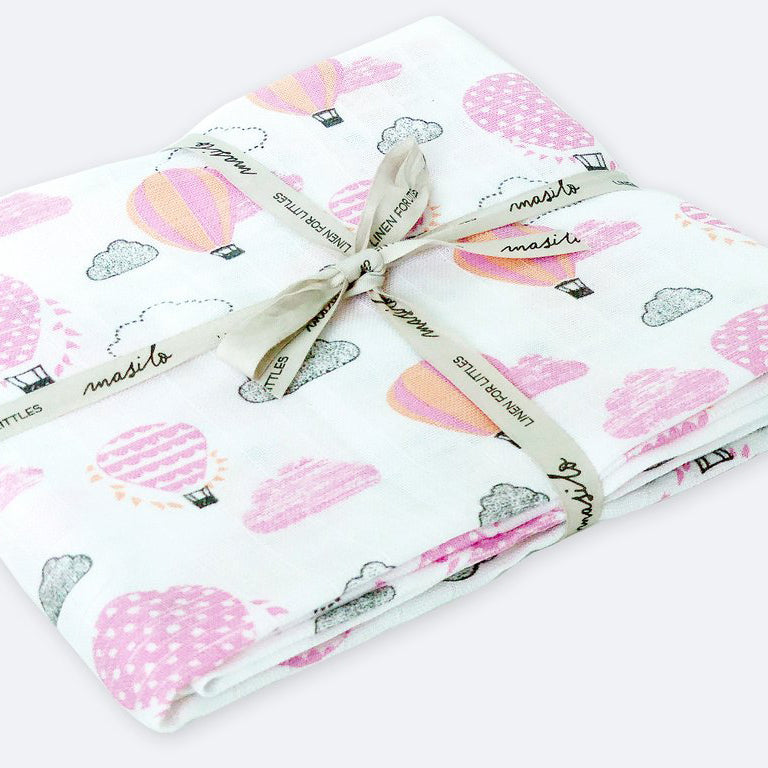 Masilo Organic Fitted Cot Sheet - Up Up & Away (Pink)