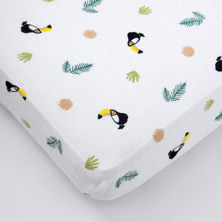 Masilo Organic Fitted Cot Sheet - Tropical Toucan