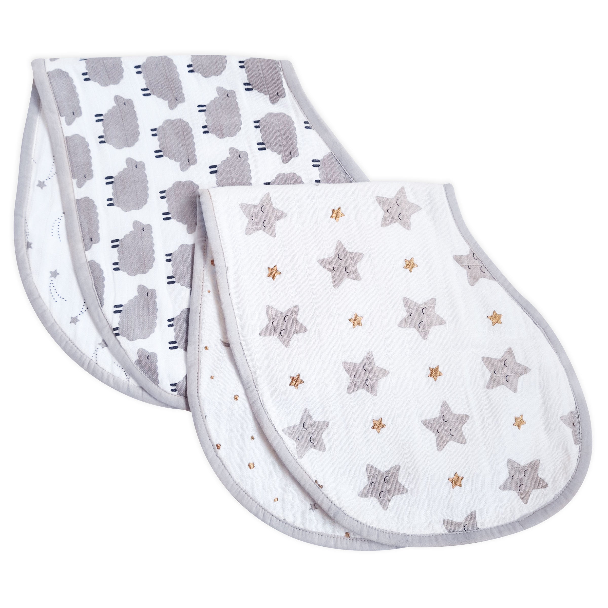 Masilo Organic Muslin Burp Cloth & Bib (Pack of 2) – Sheep & Stars